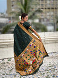 Green Banarasi Silk Blend Saree With Blouse Piece