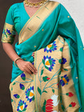 Pista Banarasi Silk Blend Saree With Blouse Piece