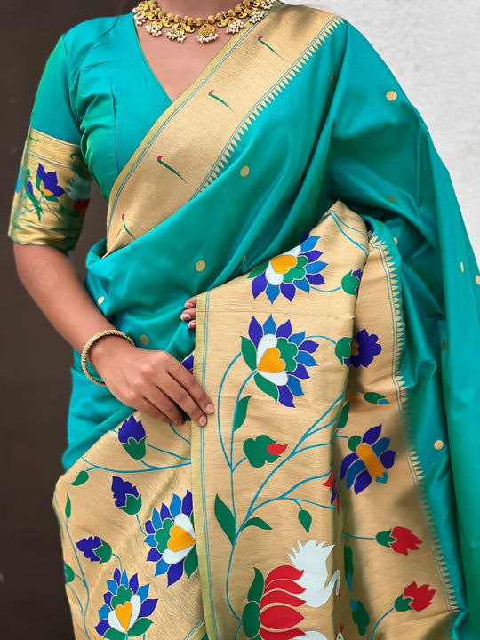 Pista Banarasi Silk Blend Saree With Blouse Piece