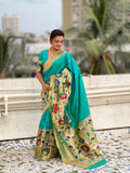 Pista Banarasi Silk Blend Saree With Blouse Piece
