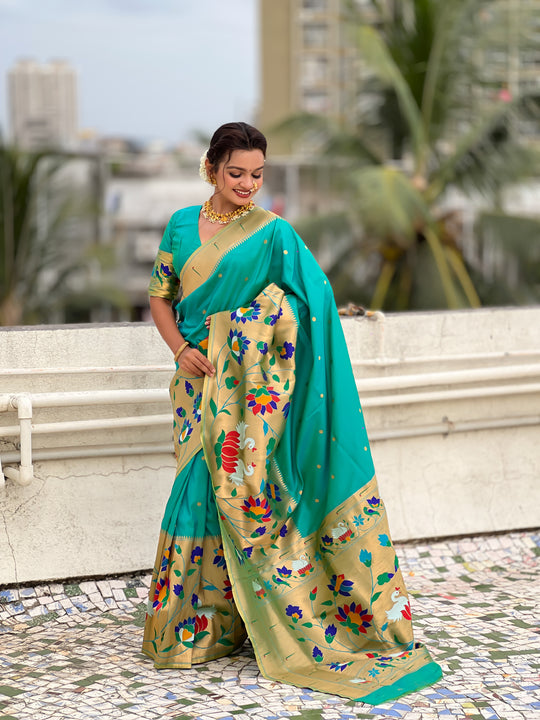 Pista Banarasi Silk Blend Saree With Blouse Piece