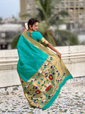 Pista Banarasi Silk Blend Saree With Blouse Piece