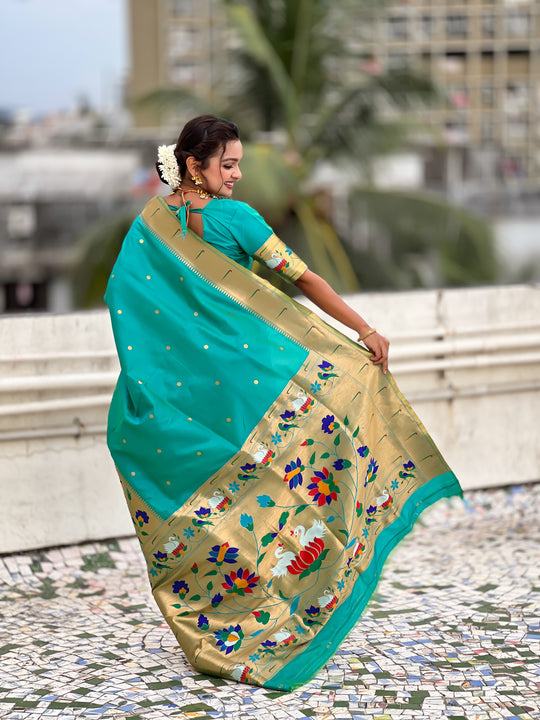 Pista Banarasi Silk Blend Saree With Blouse Piece