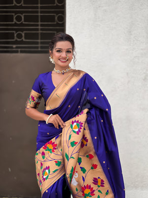 Blue Banarasi Silk Blend Saree With Blouse Piece