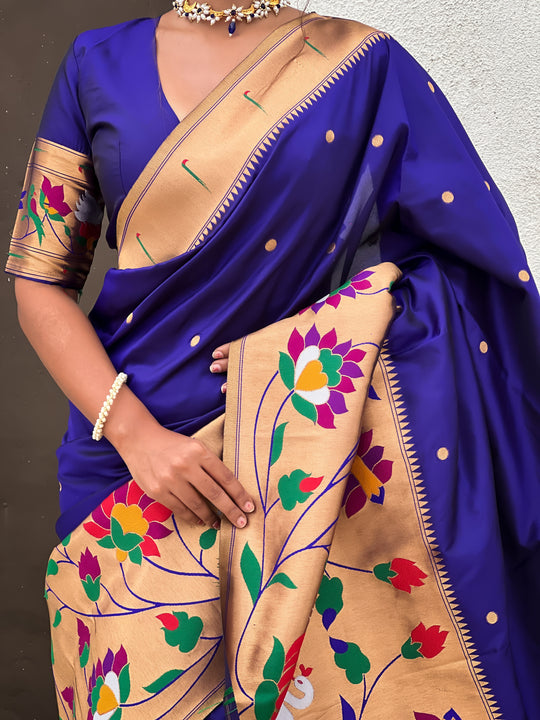 Blue Banarasi Silk Blend Saree With Blouse Piece