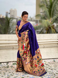 Blue Banarasi Silk Blend Saree With Blouse Piece