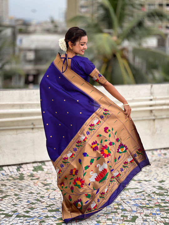 Blue Banarasi Silk Blend Saree With Blouse Piece