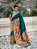 Rama Banarasi Silk Blend Saree With Blouse Piece