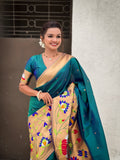 Rama Banarasi Silk Blend Saree With Blouse Piece
