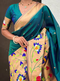 Rama Banarasi Silk Blend Saree With Blouse Piece