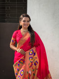 Pink Banarasi Silk Blend Saree With Blouse Piece