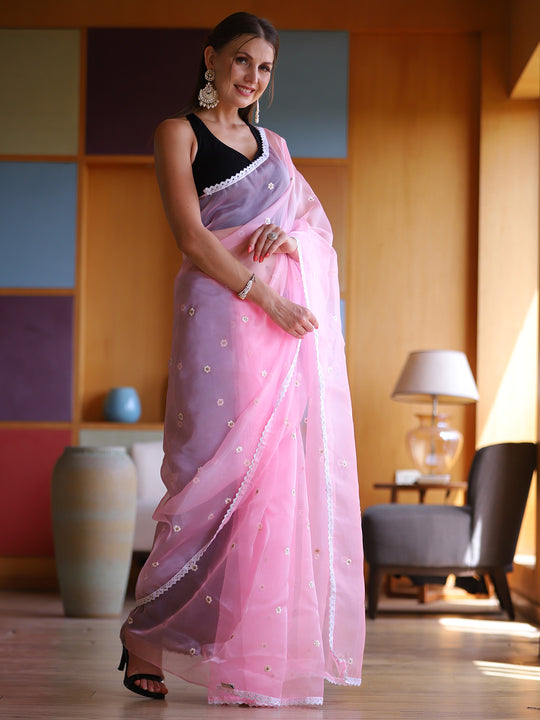Pink Organza Saree With Blouse Piece