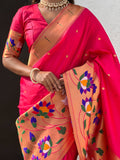 Pink Banarasi Silk Blend Saree With Blouse Piece