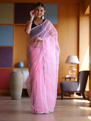Pink Organza Saree With Blouse Piece