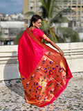 Pink Banarasi Silk Blend Saree With Blouse Piece