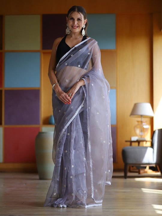 Purple Organza Saree With Blouse Piece