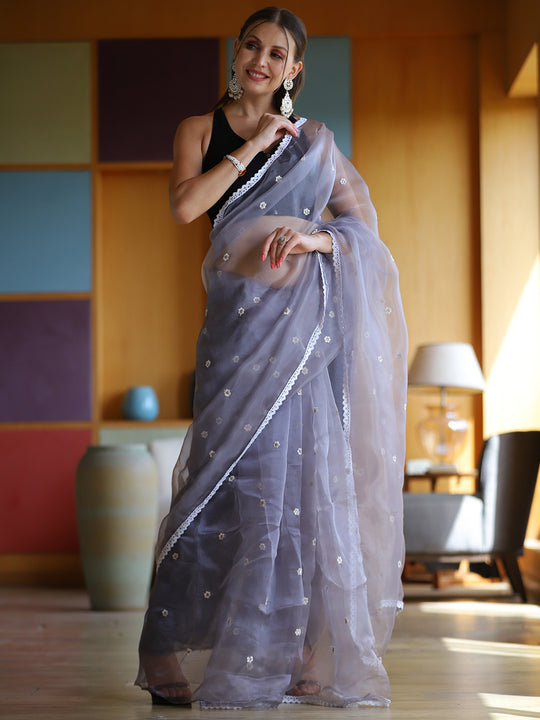 Purple Organza Saree With Blouse Piece
