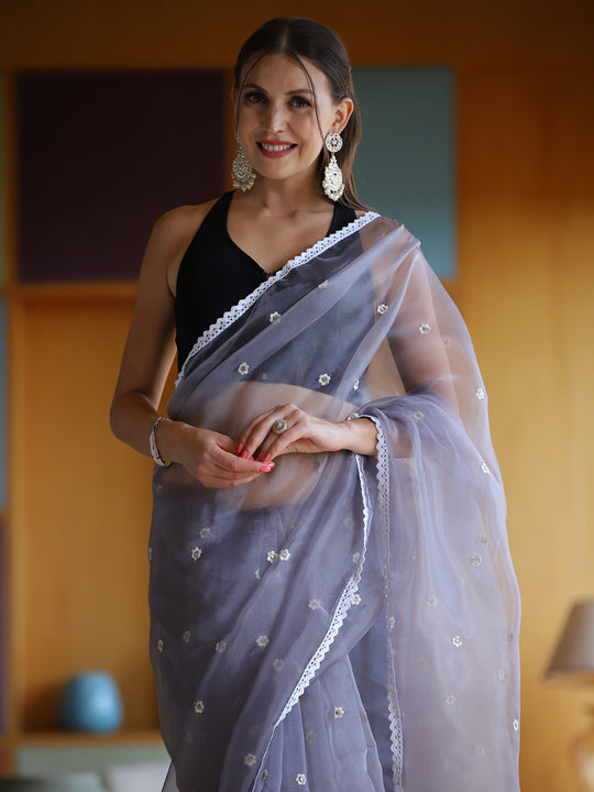 Purple Organza Saree With Blouse Piece
