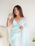 Sky Blue Organza Saree With Blouse Piece