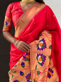 Red Banarasi Silk Blend Saree With Blouse Piece
