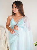 Sky Blue Organza Saree With Blouse Piece