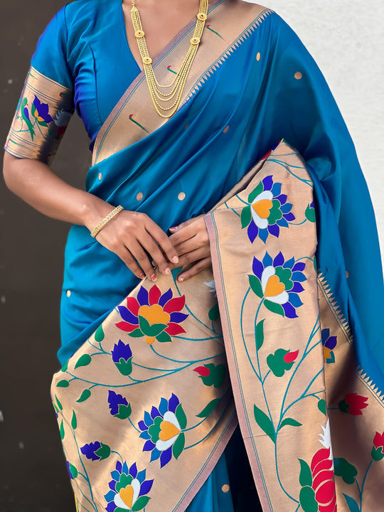 Blue Banarasi Silk Blend Saree With Blouse Piece