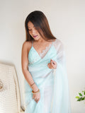Sky Blue Organza Saree With Blouse Piece