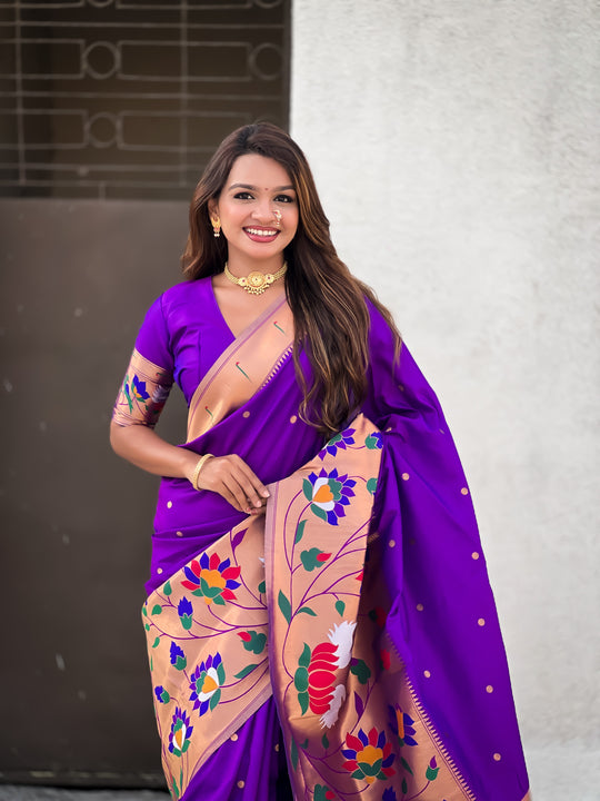 Purple Banarasi Silk Blend Saree With Blouse Piece