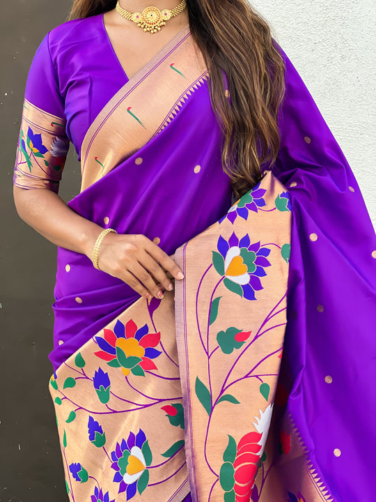 Purple Banarasi Silk Blend Saree With Blouse Piece