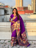 Purple Banarasi Silk Blend Saree With Blouse Piece