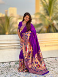 Purple Banarasi Silk Blend Saree With Blouse Piece