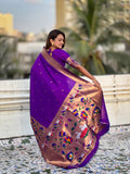 Purple Banarasi Silk Blend Saree With Blouse Piece