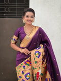 Wine Banarasi Silk Blend Saree With Blouse Piece