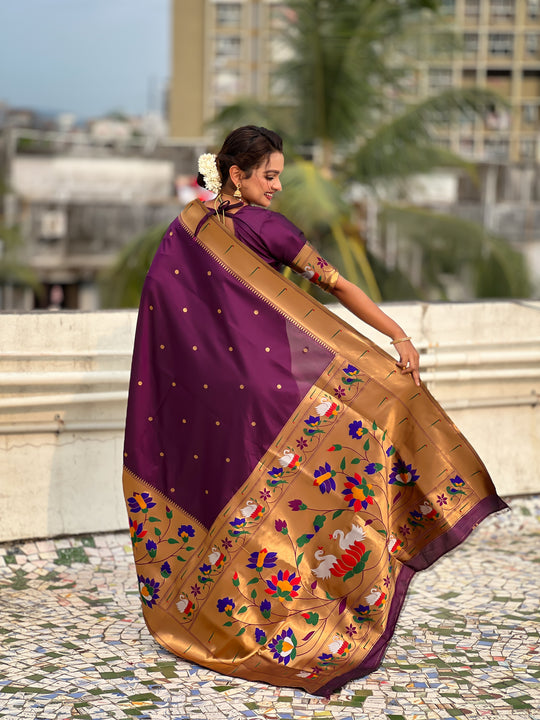 Wine Banarasi Silk Blend Saree With Blouse Piece