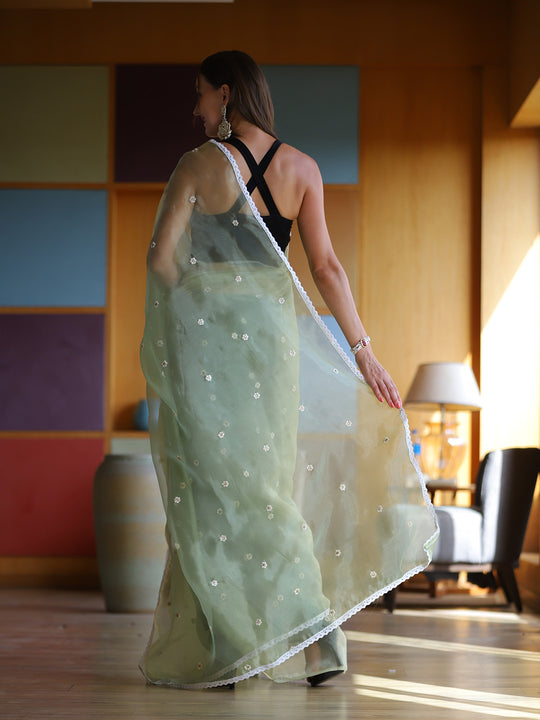 Green Organza Saree With Blouse Piece