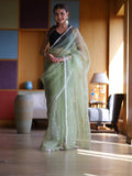 Green Organza Saree With Blouse Piece