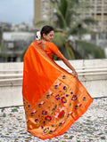 Orange Banarasi Silk Blend Saree With Blouse Piece