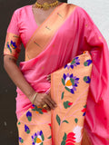 Baby Pink Banarasi Silk Blend Saree With Blouse Piece
