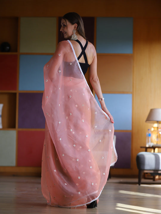 Peach Organza Saree With Blouse Piece