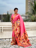 Baby Pink Banarasi Silk Blend Saree With Blouse Piece