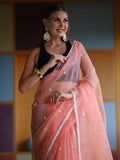 Peach Organza Saree With Blouse Piece