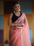 Peach Organza Saree With Blouse Piece
