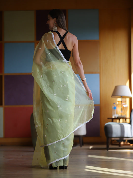 Yellow Organza Saree With Blouse Piece