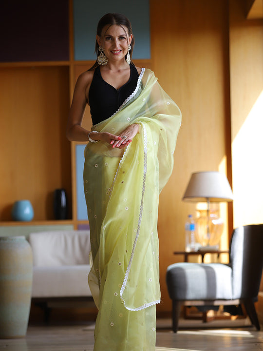 Yellow Organza Saree With Blouse Piece