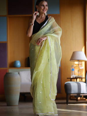 Yellow Organza Saree With Blouse Piece