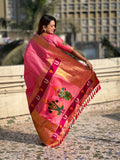 Pink Banarasi Silk Blend Saree With Blouse Piece