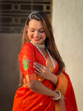 Red Banarasi Silk Blend Saree With Blouse Piece