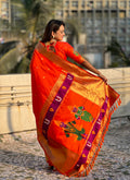 Red Banarasi Silk Blend Saree With Blouse Piece