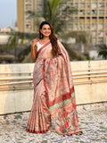 Light Brown Digital Printed Silk Saree With Blouse Piece