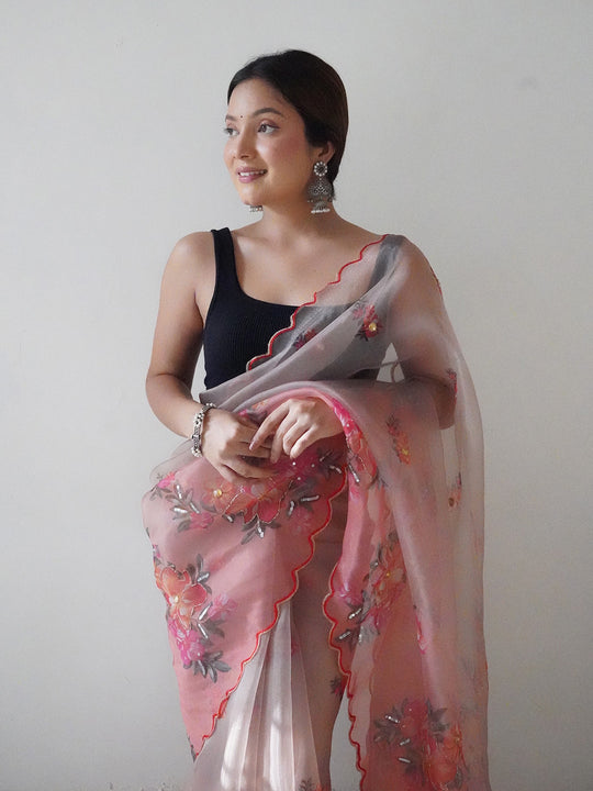 Off White Organza Saree With Blouse Piece